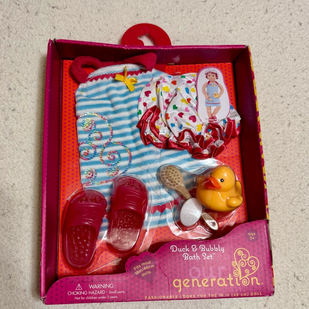 Blue and White Doll Bath Set with Accessories
